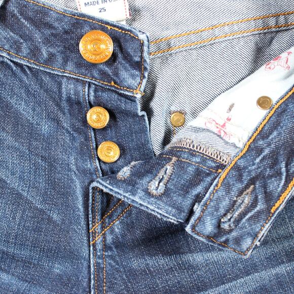 True Religion Avery Jeans Womens 25 Blue Distressed Button Fly Made USA Y2K - Picture 8 of 10